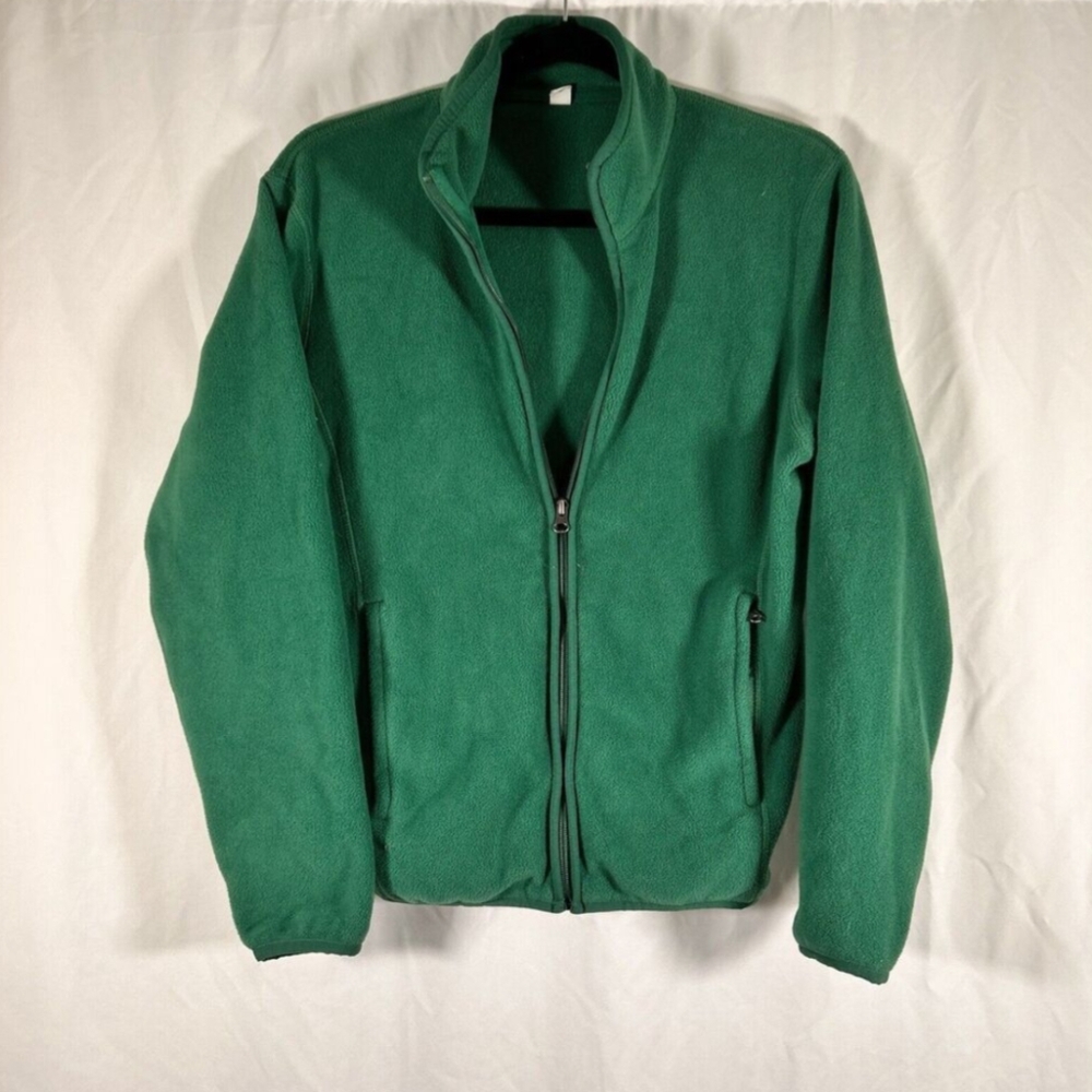 Uniqlo Fleece Jacket XS Green Full Zip Long Sleeve Zip Pockets Polyester
